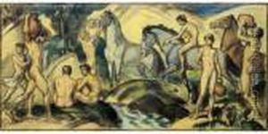 Junglinge Und Pferde Vor Der Quelle (youths And Horses By A Spring) by Ludwig Von Hofmann