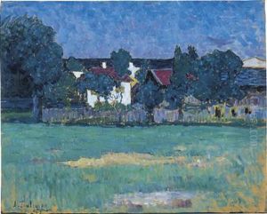 Wasserburgerlandschaft Mit Hausern Und Wiese