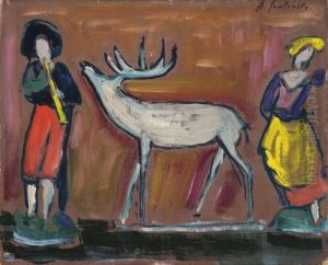 Stilleben Mit 2 Figuren Und Weissem Reh Stilleben Mit 2 Figuren Und Weissem Reh