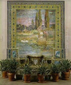 Garden Landscape and Fountain by Louis Comfort Tiffany