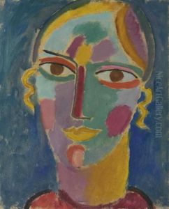 Mystischer Kopf: Frauenkopf Auf Blauem Grund by Alexei Jawlensky