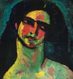 Kopf Einer Italienerin Mit Schwarzem Haar Von Vorne by Alexei Jawlensky
