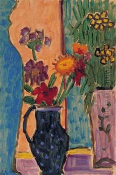 Grosses Stilleben: Blumen Mit 
Blauen Vasen Und Rosa Tapete (large Still-life: Flowers With Blue Vases 
And Pink Wall-paper) - view 1