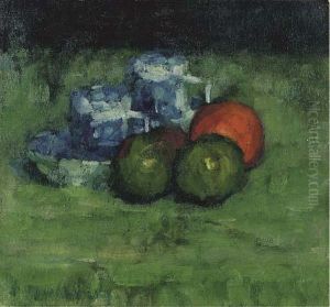Zwei Blaue Tassen Und Apfel