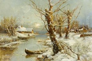 River Landscape In Winter by Iulii Iul'evich (Julius) Klever