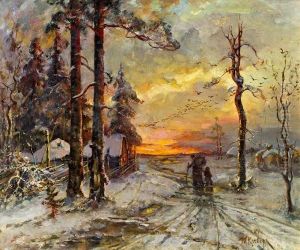 Sonnenuntergang In Winterlandschaft by Iulii Iul'evich (Julius) Klever