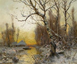 River Landscape In Winter Atsunset by Iulii Iul'evich (Julius) Klever