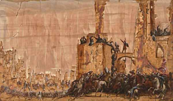 Soldiers storming a town - view 1