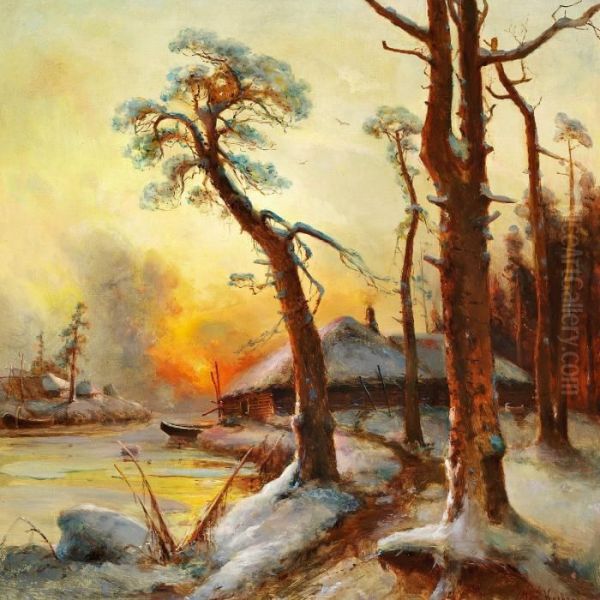 Sunset Over A Winter Landscape - view 1