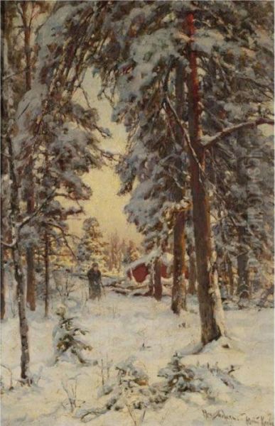 Wood Gatherer In A Wintry Forest - view 1