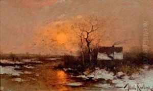 Winterliche Fluslandschaft Im Abendrot by Iulii Iul'evich (Julius) Klever