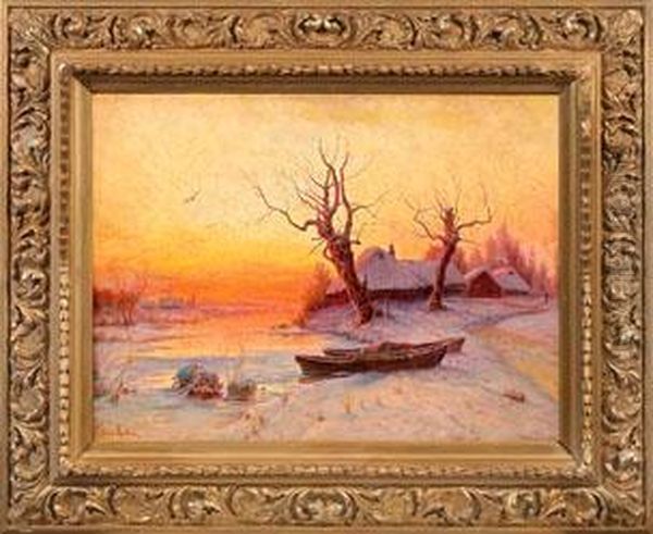 Winterliche Flusslandschaft Im Abendrot - view 1