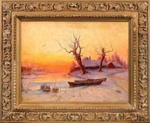 Winterliche Flusslandschaft Im Abendrot by Iulii Iul'evich (Julius) Klever