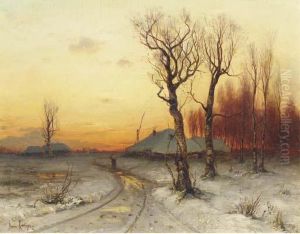 Winter: Snowcovered Farms At Dusk by Iulii Iul'evich (Julius) Klever