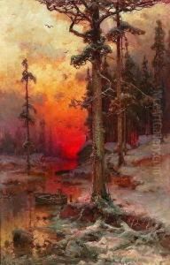Sonnenuntergangsstimmung Im
 Winterwald.
