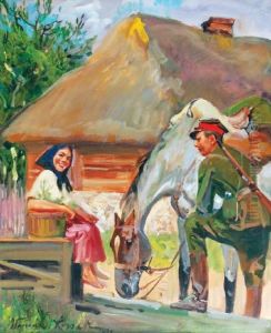 Ulan Z Dziewczyna Przy Studni by Wojciech Von Kossak
