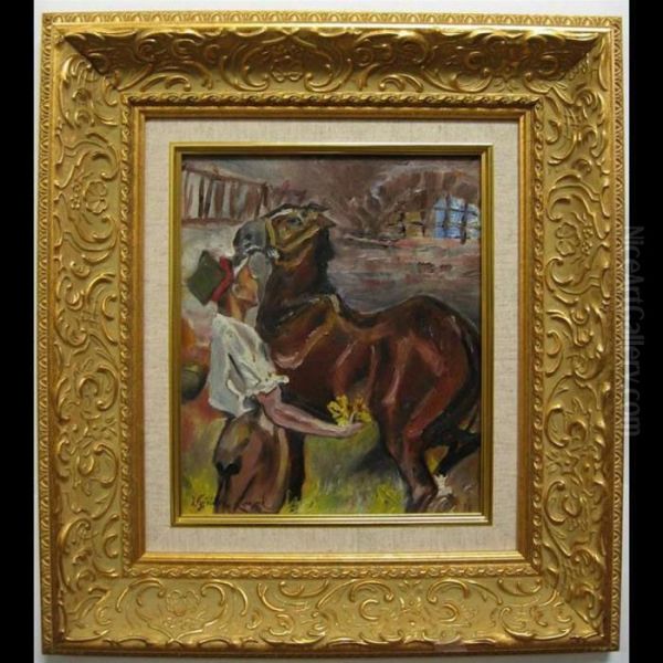 Groom And Horse In Stable - view 1