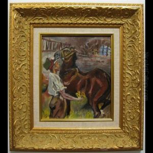 Groom And Horse In Stable by Wojciech Von Kossak