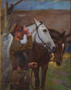 Soldat Gardant Les Chevaux by Wojciech Von Kossak