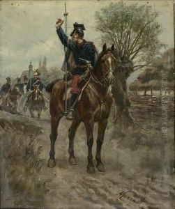 Ulanentrupp Am Dorfrand by Wojciech Von Kossak