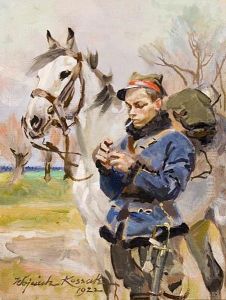 Mlody Ulan Przypalajacy Papierosa by Wojciech Von Kossak