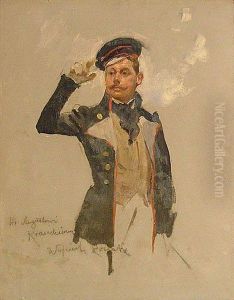 Portret Salutujacego Oficera by Wojciech Von Kossak
