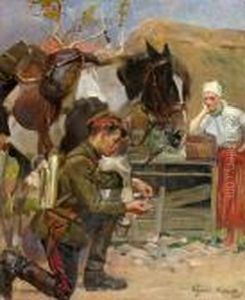Ulan Opatrujacy Rannego Konia, 1923 R.