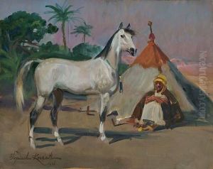 Arabski Kon I Beduin Przy Namiocie