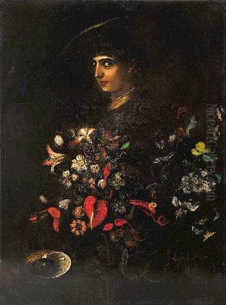 Blumenstillleben Mit Portrait Einer Jungen Dame - view 1