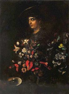 Blumenstillleben Mit Portrait Einer Jungen Dame