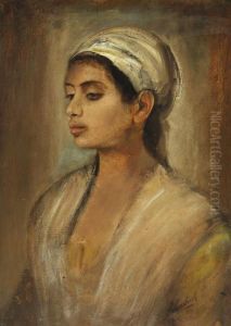Nubisches Madchen Mit Turban by Lenbach Franz Von