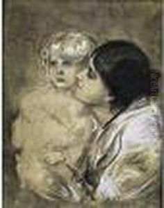 Frau Mit Kind by Lenbach Franz Von