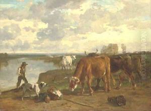 Cattle and a shepherd by Constant Troyon