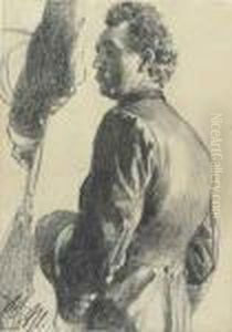 Homme Vu De Dos En Redingote
Avec Son Chapeau A La Main, Etudesubsidiaires Du Bras Gauche by Adolph von Menzel