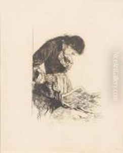 Die Zeitungsleserin. by Adolph von Menzel