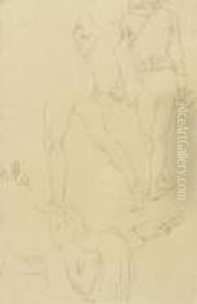 Study Sheet With A Boy Viewed From The Back And A Portrait Of A Woman - view 1