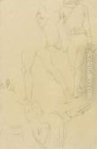 Study Sheet With A Boy Viewed From The Back And A Portrait Of A Woman