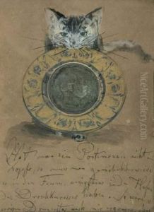 Dankschreiben Mit Taler Und Katze. by Adolph von Menzel