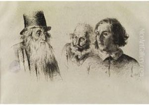 Drei Mannerkopfe by Adolph von Menzel