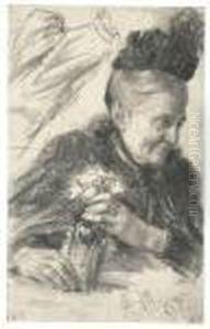 Frau Mit Syphonflasche by Adolph von Menzel