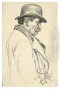 Mann Mit Hut Im Profil Nach Rechts by Adolph von Menzel