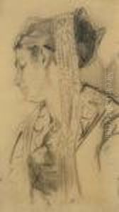 Frau Mit Haarband by Adolph von Menzel