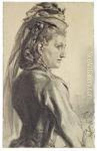 Frau Mit Hut Im Profil Nach Rechts by Adolph von Menzel