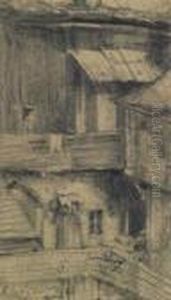 View On The Backyard. Signed Lower Left: A. Menzel by Adolph von Menzel