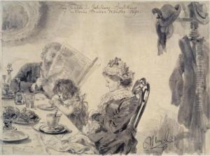 Kaffeehausszene Mit Drei Personen (in The Cafe) by Adolph von Menzel