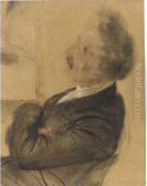 Man In Profile To The Left Leaning Back In Contemplation - view 1