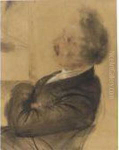 Man In Profile To The Left Leaning Back In Contemplation by Adolph von Menzel