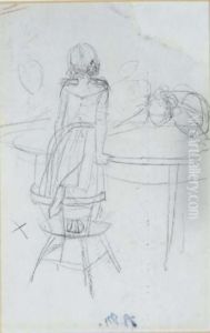 A Young Girl Standing On A Chair At A Table by Adolph von Menzel