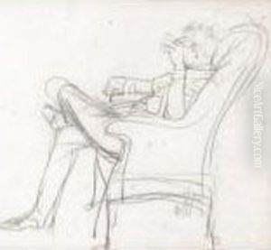 Man Smoking In A Chair And Man Playing Cards; Sketches Of A Man In Uniform