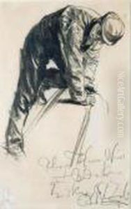 Study Of A Kneeling Worker by Adolph von Menzel